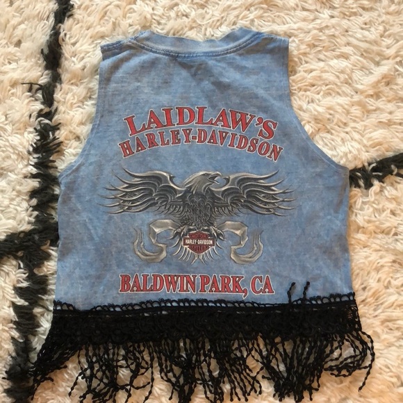 Tops - Vintage Harley Davidson Women's Cropped Tank top w/ fringe detail